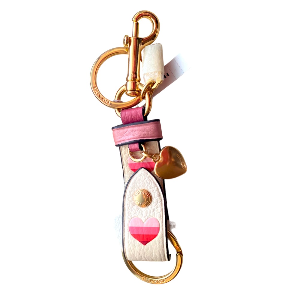COACH Trigger Snap Bag Charm With Stripe Heart Print 💖 - Picture 3 of 5